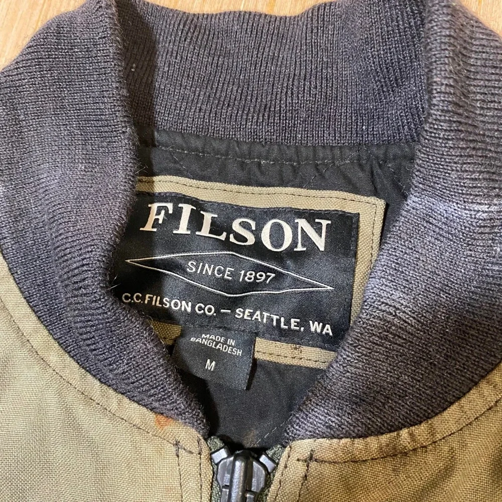 Filson Mens Quilted Bomber Vest Olive Green Canvas Full Zip Utility Size M - Picture 4 of 5